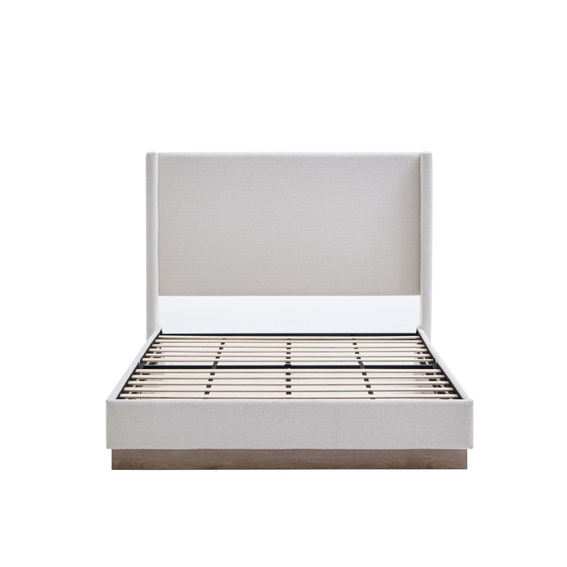 Hosford – Minimalist Upholstered Wingback Bed With Wood Base Platform