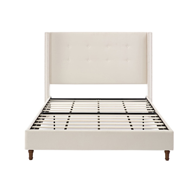 Peyton – Upholstered Bed With 54″ High Headboard, Traditional Hand Buttoned Tufting