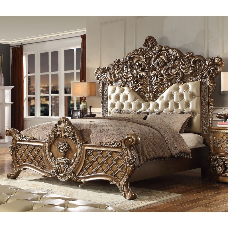 HD-8018 – California King Bed – Antique Gold & Perfect Brown