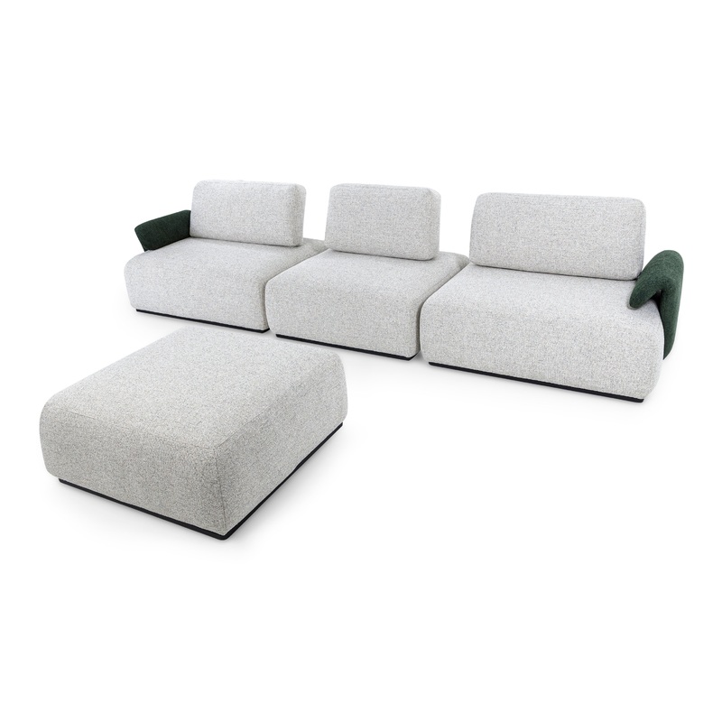 PAIPE Sofa 3 Seater with Ottoman in Beige Fabric with Green Detail 170″