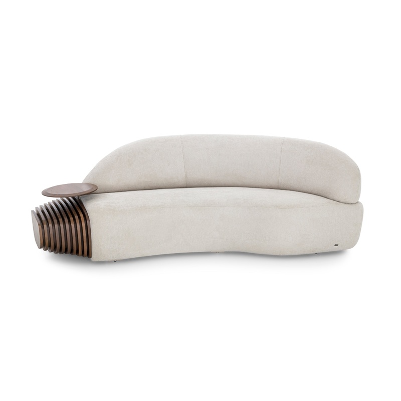 RUY Sofa Curved in Walnut and Beige Fabric 97″ Right Side