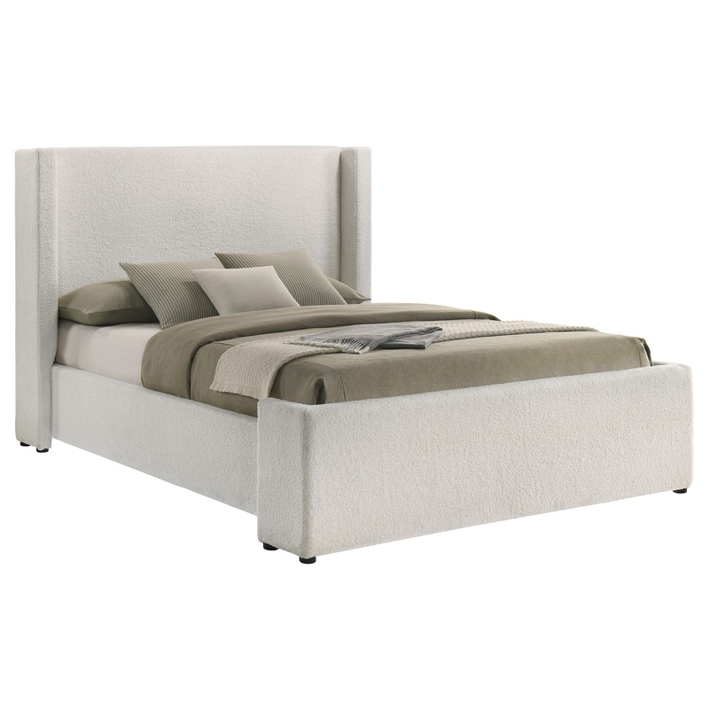 Coaster Furniture Alamosa 310078Q Boucle Upholstered Queen Wingback Bed – White