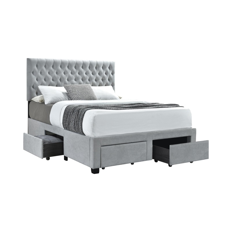 Coaster Furniture Soledad 305878Q Upholstered Queen Storage Panel Bed – Light Grey