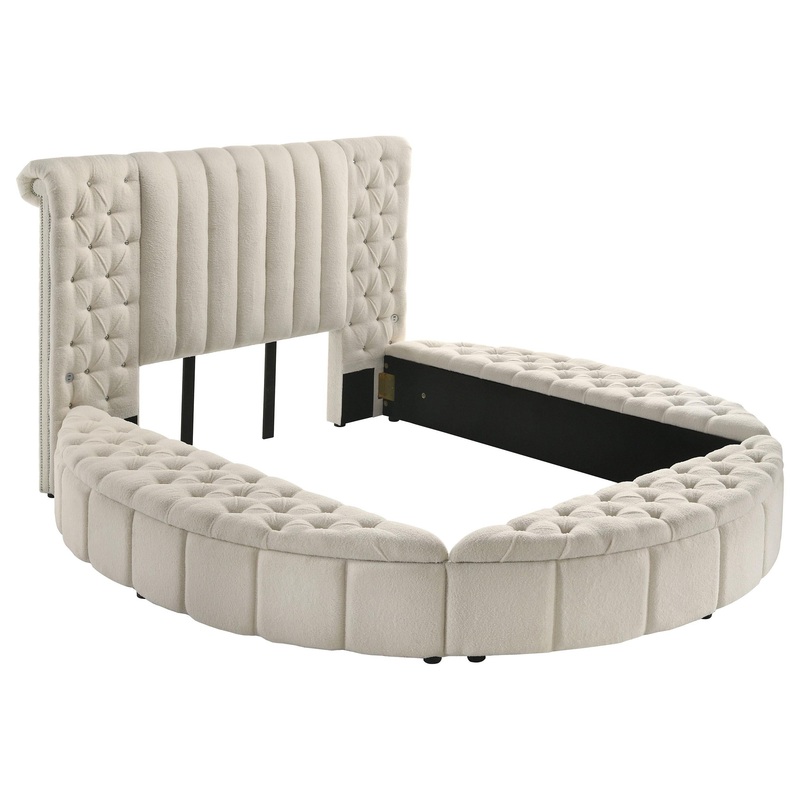 Coaster Furniture Sonya 360111Q Upholstered Queen Round Storage Bed – Ivory