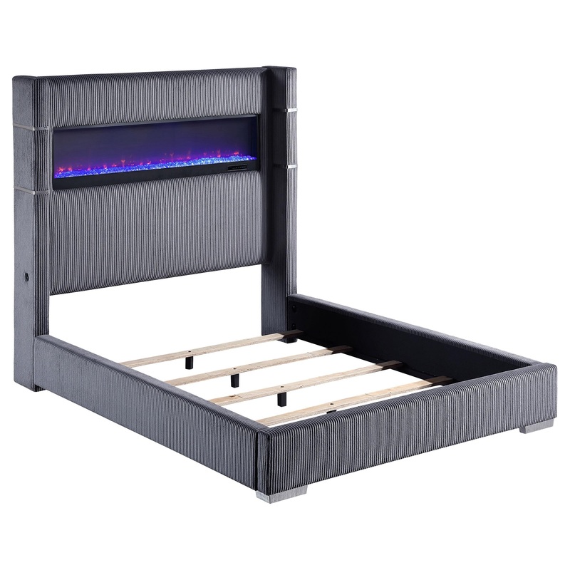 Coaster Furniture Tisdall 306030Q Upholstered Queen Flame Visualizer Bed – Grey