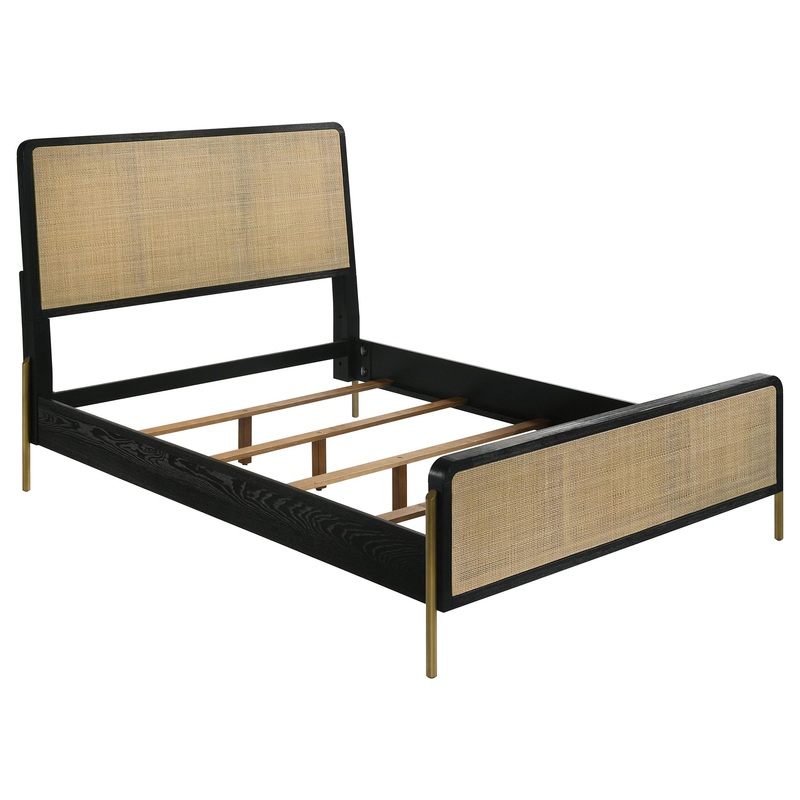 Coaster Furniture Arini 224330Q Rattan Queen Panel Bed – Black and Natural