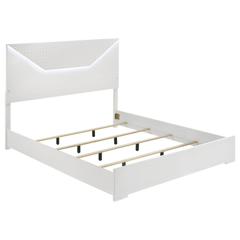 Coaster Furniture Ives 224941Q Queen Panel Bed LED Headboard – White High Gloss