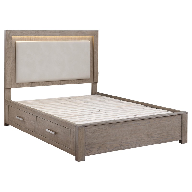 Coaster Furniture Kenora 224850KE 56-inch Eastern King LED Storage Bed – Barley Brown