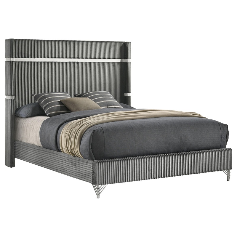 Coaster Furniture Lucia 224991Q 61-inch Upholstered Queen Wingback Bed – Grey