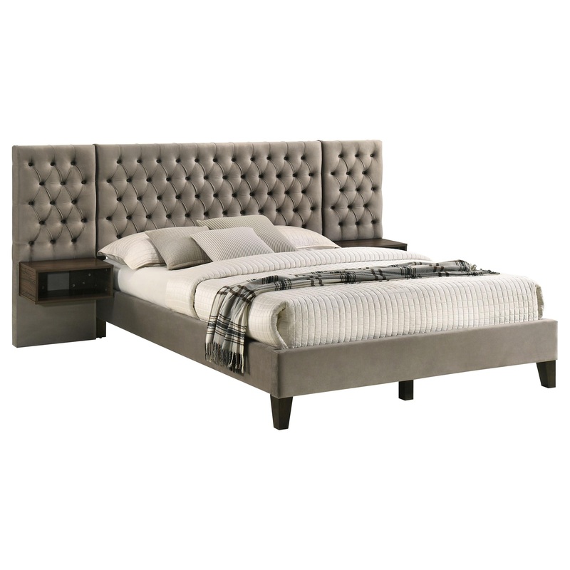 Coaster Furniture Marley 300833Q Upholstered Queen Wall Panel Bed – Light Brown