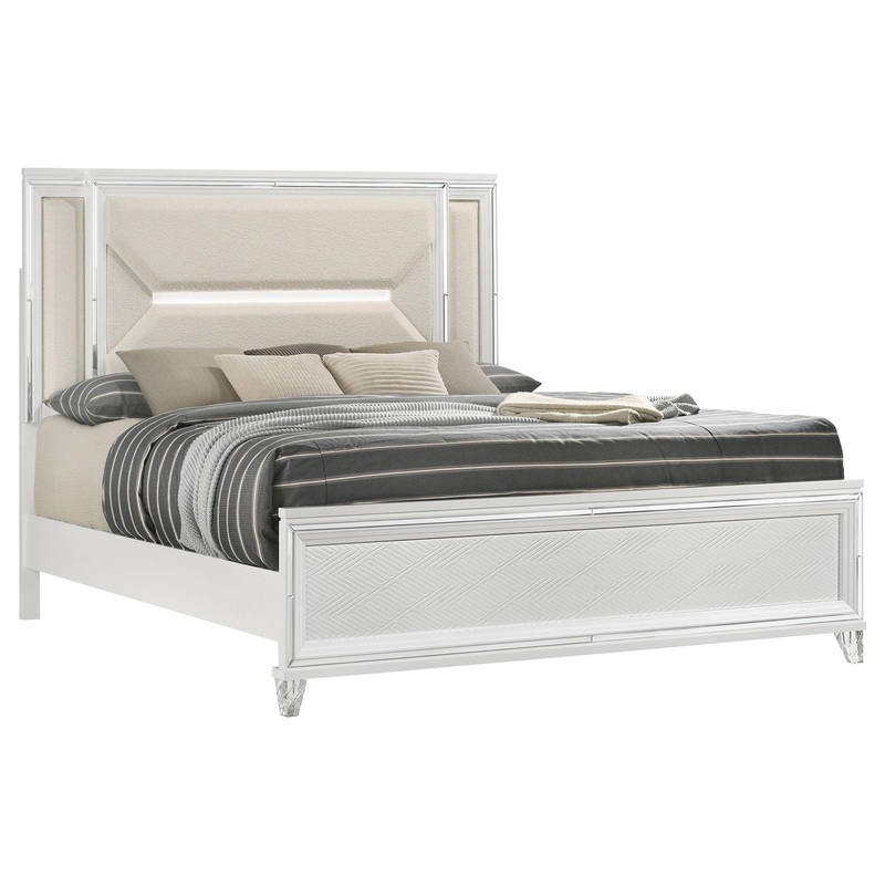 Coaster Furniture Marmore 224961Q 64-inch Queen Panel Bed LED Headboard – White