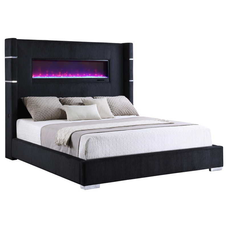Coaster Furniture Tisdall 306031Q Upholstered Queen Flame Visualizer Bed – Black