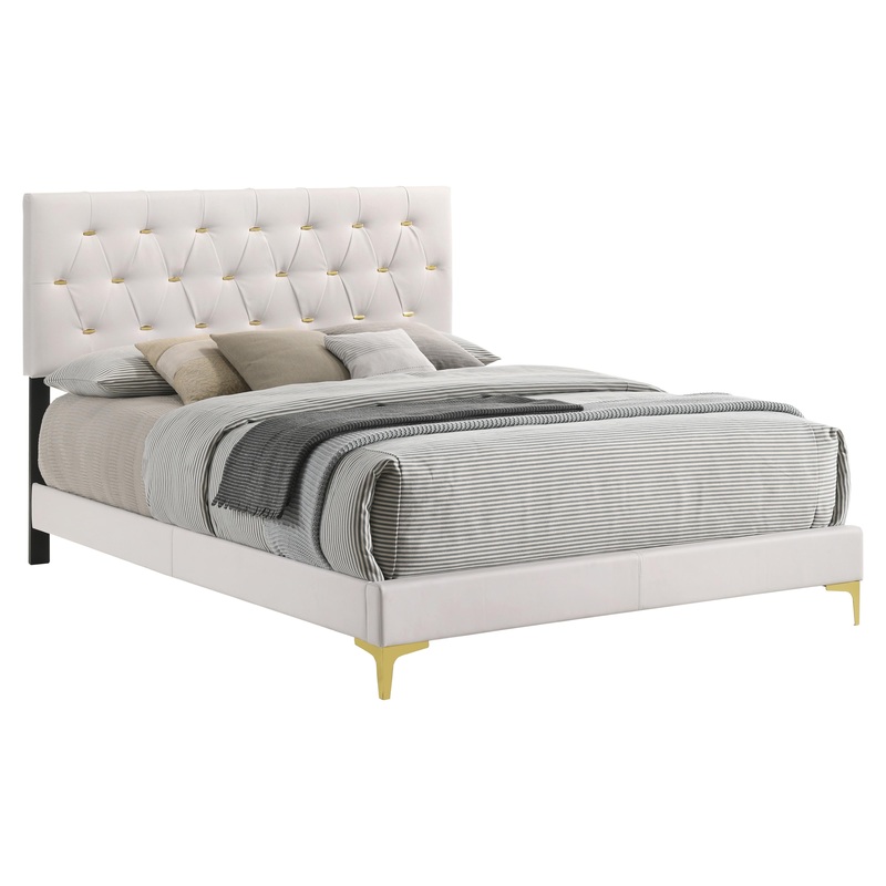Coaster Furniture Kendall 224401KE Upholstered Eastern King Panel Bed – White