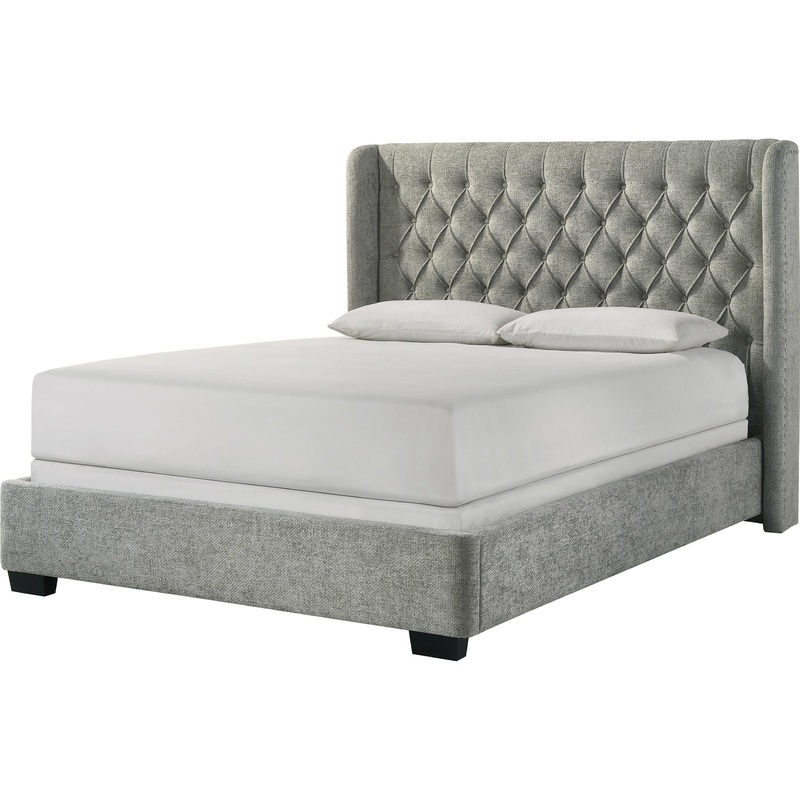Crown Mark Daphne 5094LG-K King Bed – Light Grey Tweed