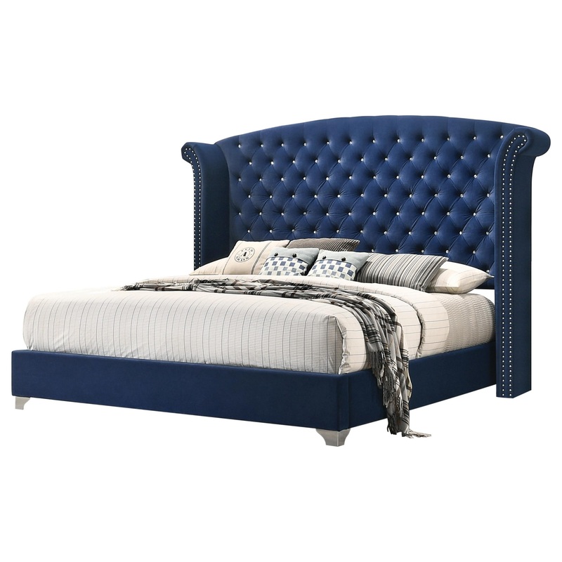 Coaster Furniture Melody 223371KE Upholstered Eastern King Wingback Bed – Pacific Blue