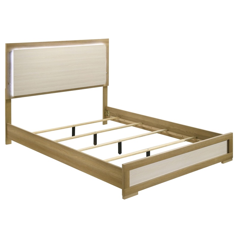 Coaster Furniture Hyland 215651Q Wood Queen LED Panel Bed – Natural and White