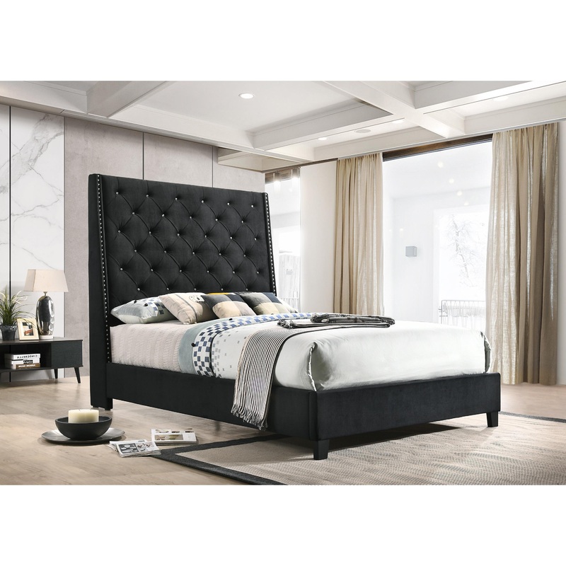 Crown Mark Chantilly Queen Upholstered Platform Bed 5265BK-Q-HB/5265BK-Q-FRW