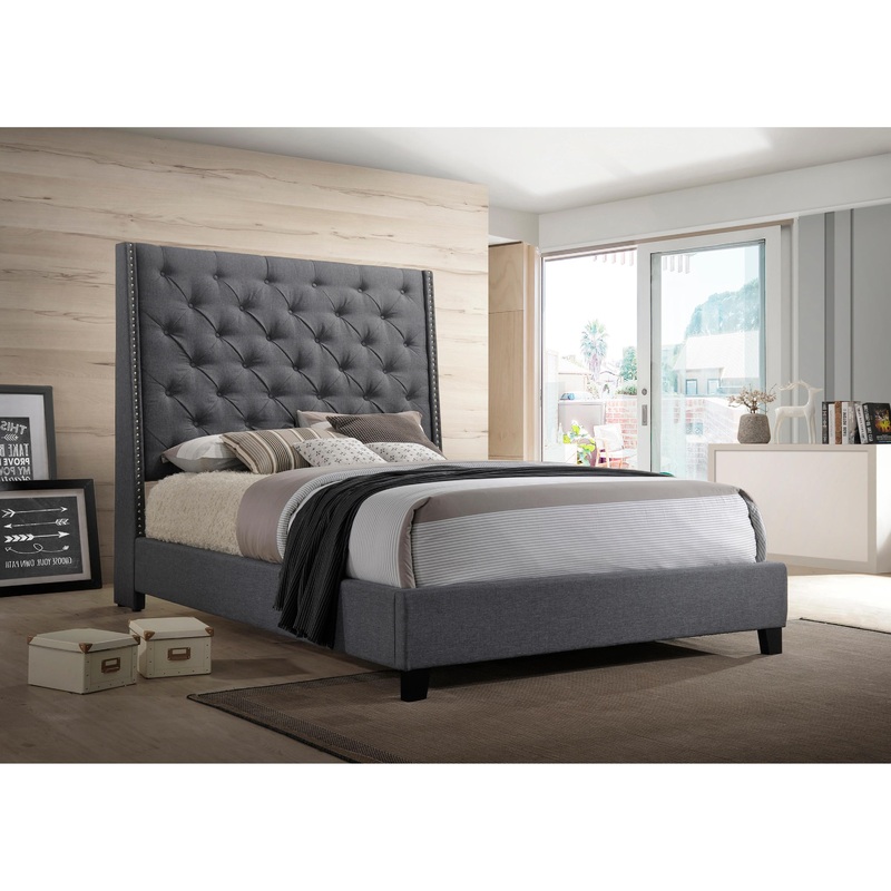 Crown Mark Chantilly Queen Upholstered Platform Bed 5265GY-Q-HB/5265GY-Q-FRW