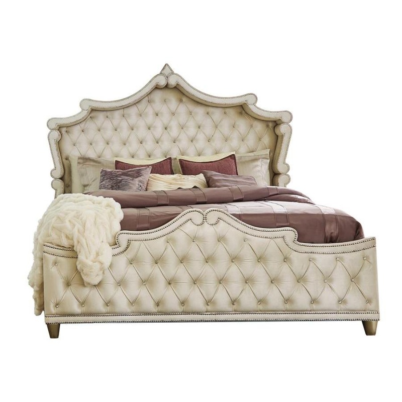 Coaster Furniture Antonella 223521Q Upholstered Queen Panel Bed – Ivory and Camel