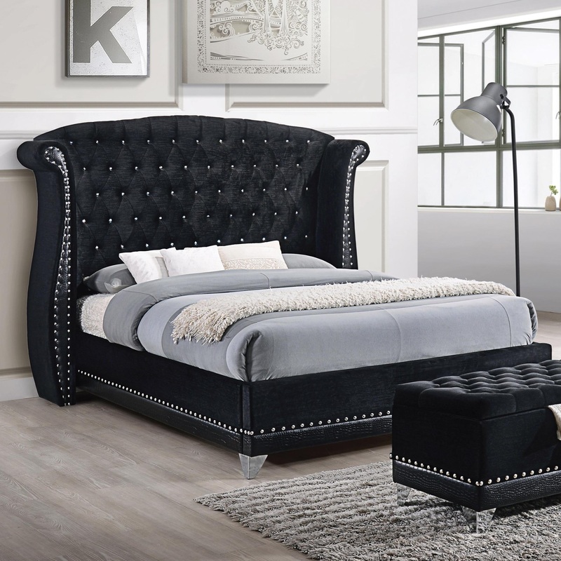 Coaster Furniture Barzini 300643KE Upholstered Eastern King Wingback Bed – Black
