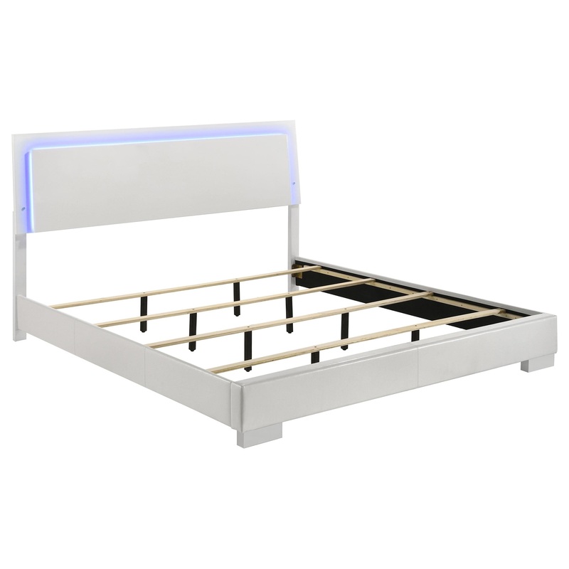 Coaster Furniture Felicity 203500KE Wood Eastern King LED Panel Bed – White High Gloss