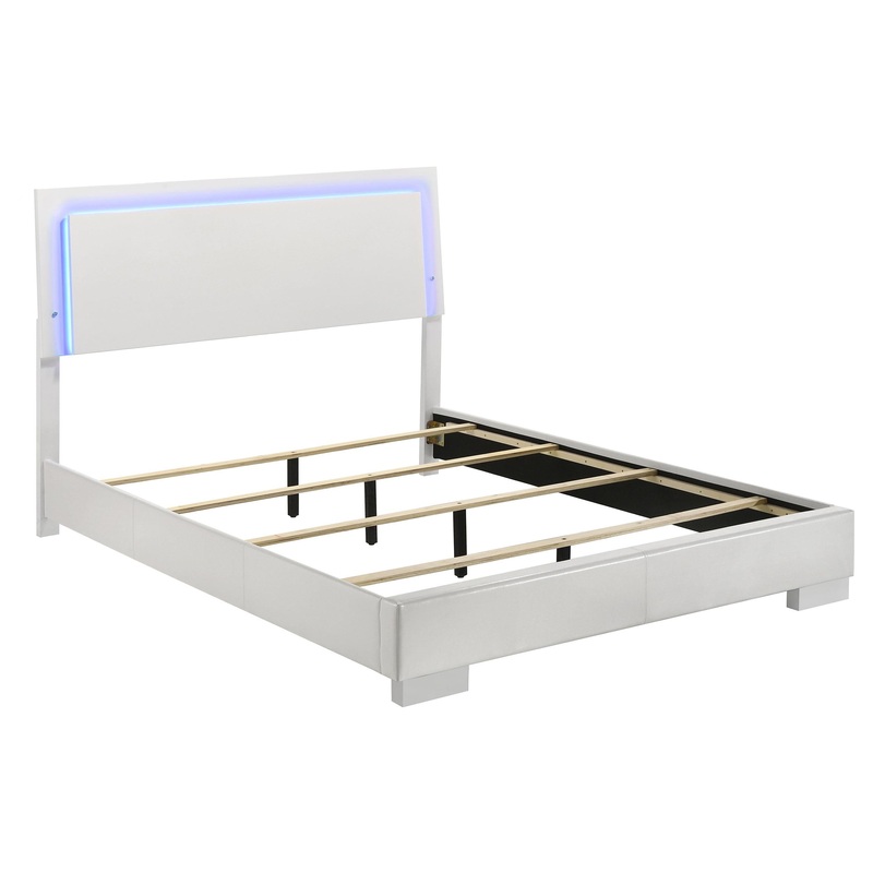 Coaster Furniture Felicity 203500Q Wood Queen LED Panel Bed – White High Gloss