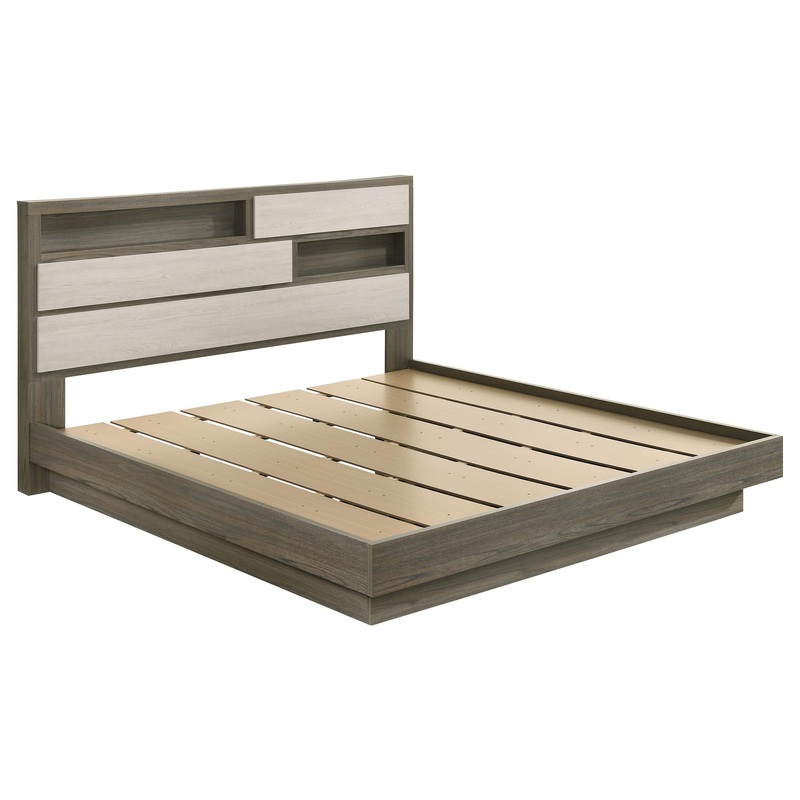 Coaster Furniture Fenwick 224981KE Eastern King Bed Bookcase Headboard – Grey Oak