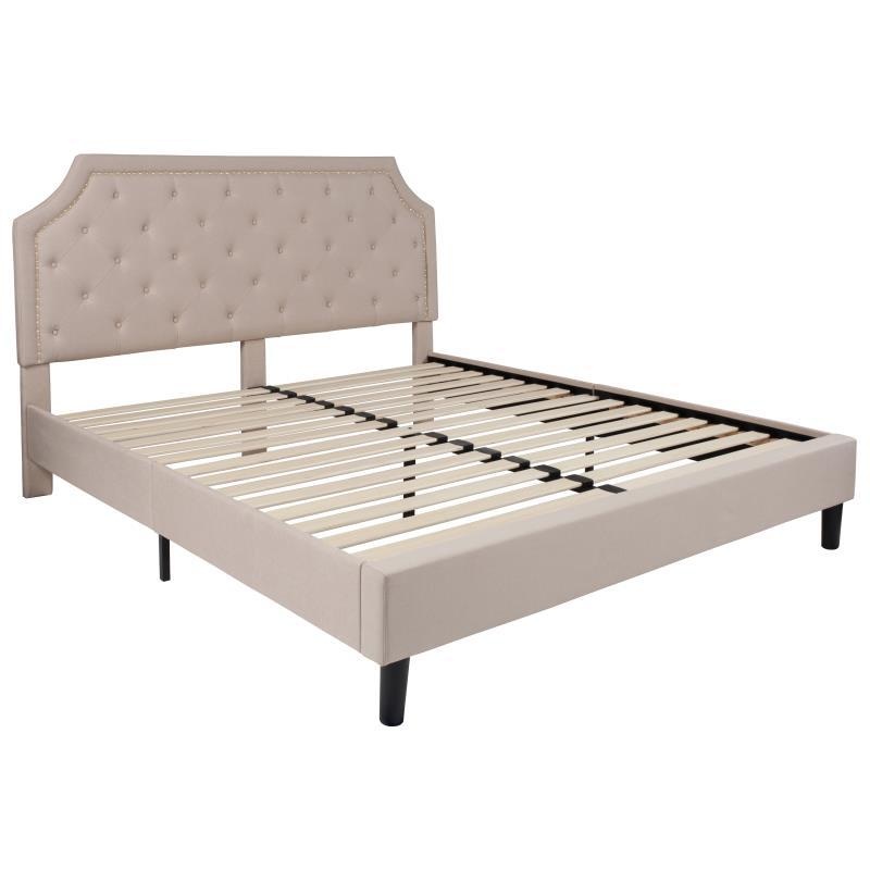 Flash Furniture – King Size Brighton Platform Bed Frame – Beige