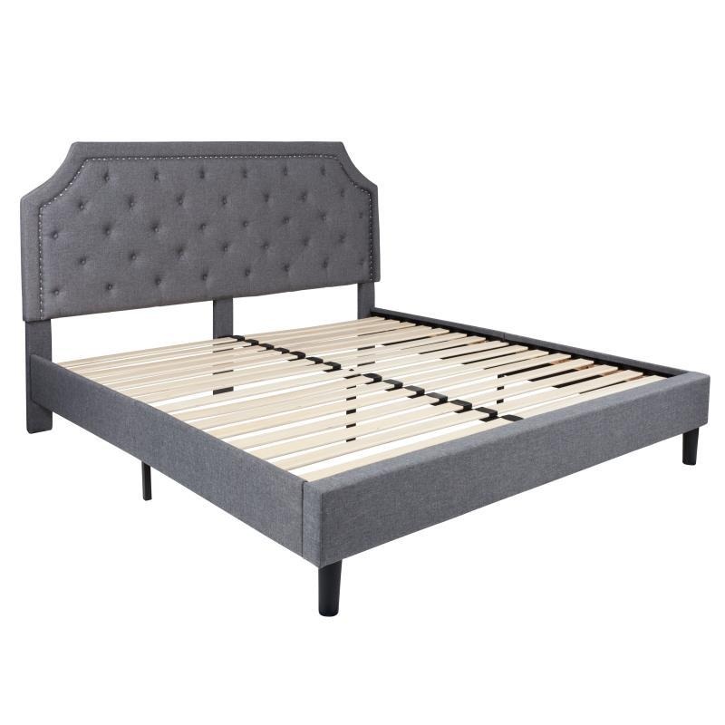 Flash Furniture – King Size Brighton Platform Bed Frame – Light Gray