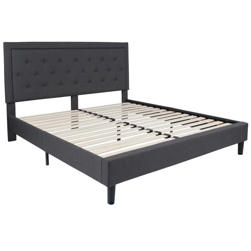 Flash Furniture – King Size Roxbury Platform Bed Frame – Dark Gray