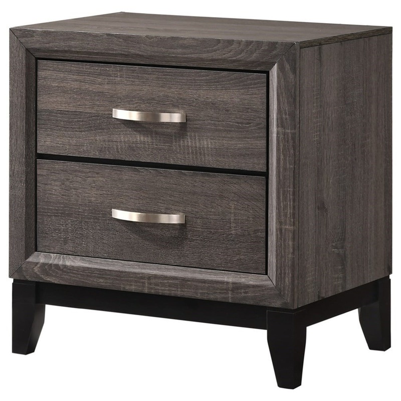 Crown Mark Akerson 2 Drawer Nightstand in Grey