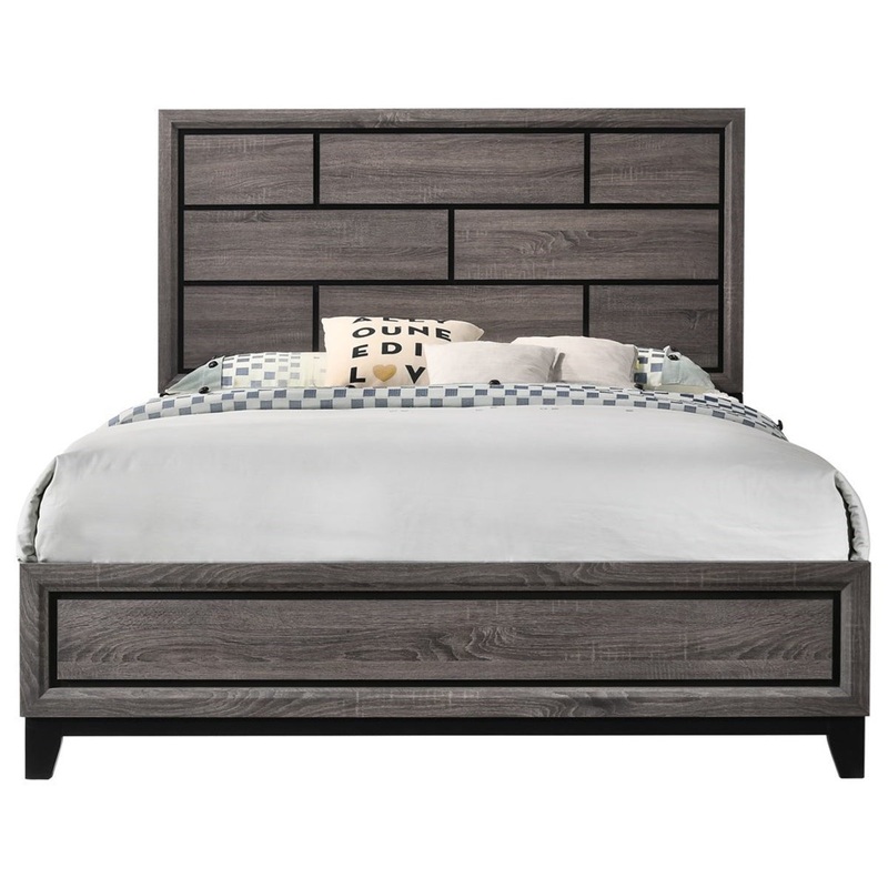 Crown Mark Akerson King Panel Bed in Grey