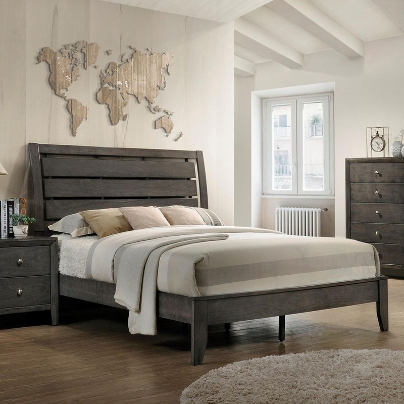 Crown Mark Furniture Evan King Panel Bed in Grey