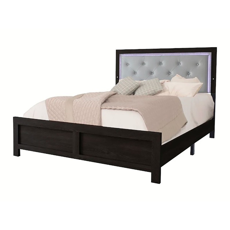 Crown Mark Furniture Jaylen Queen Upholstered Panel Bed in Black