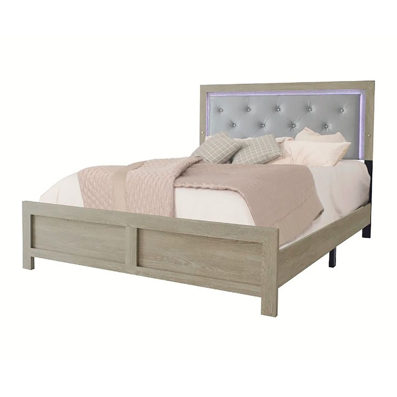 Crown Mark Furniture Jaylen Queen Upholstered Panel Bed in Gray