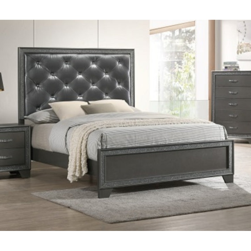 Crown Mark Furniture Kaia Queen Upholstered Bed in Dark Gray