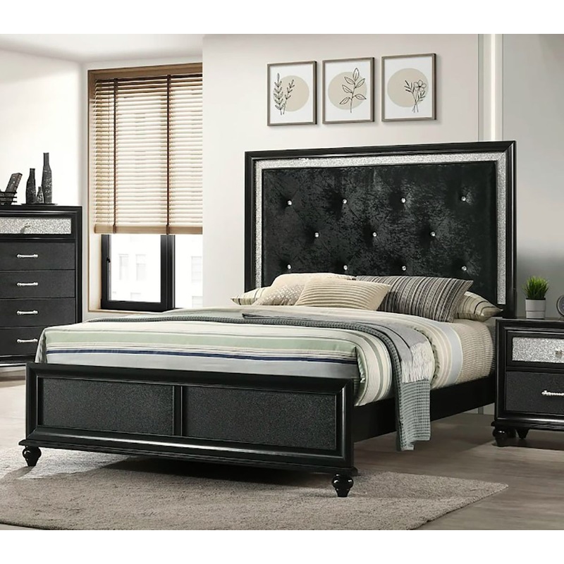 Crown Mark Furniture Lila King Upholstered Panel Bed in Black B4398-K