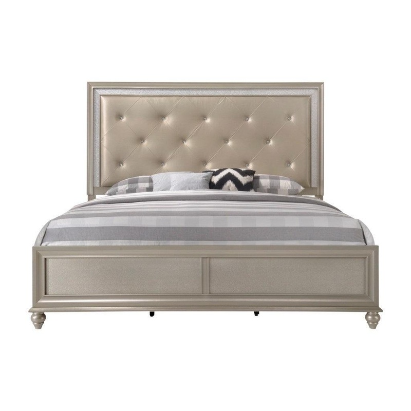 Crown Mark Furniture Lila Queen Panel Bed in Champagne Faux