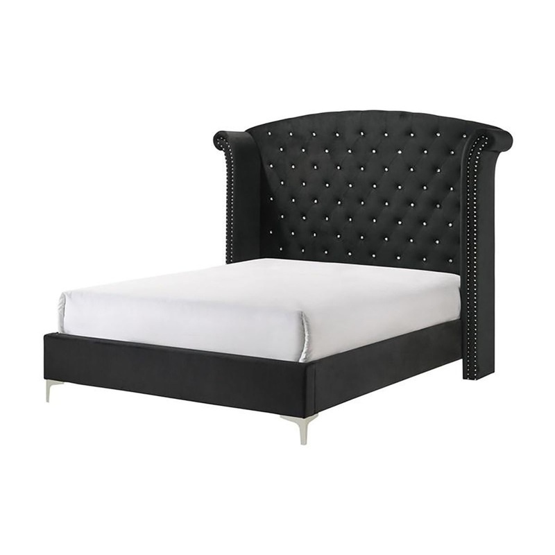 Crown Mark Furniture Lucinda King Upholstered Panel Bed in Black B9265-K