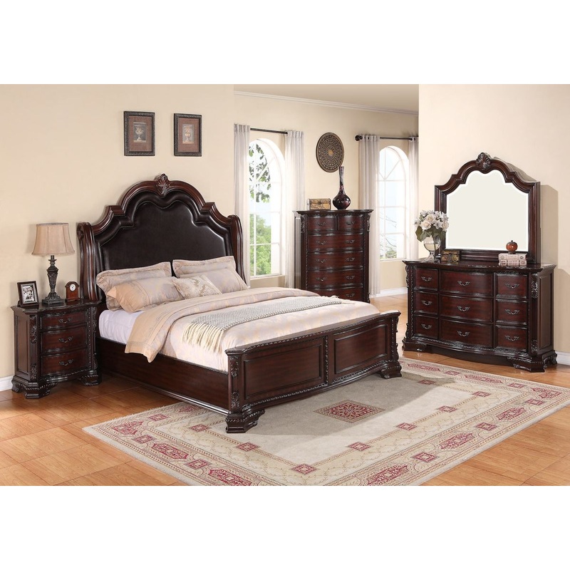 Crown Mark Furniture Sheffield Upholstered King Bed in Dark Cherry
