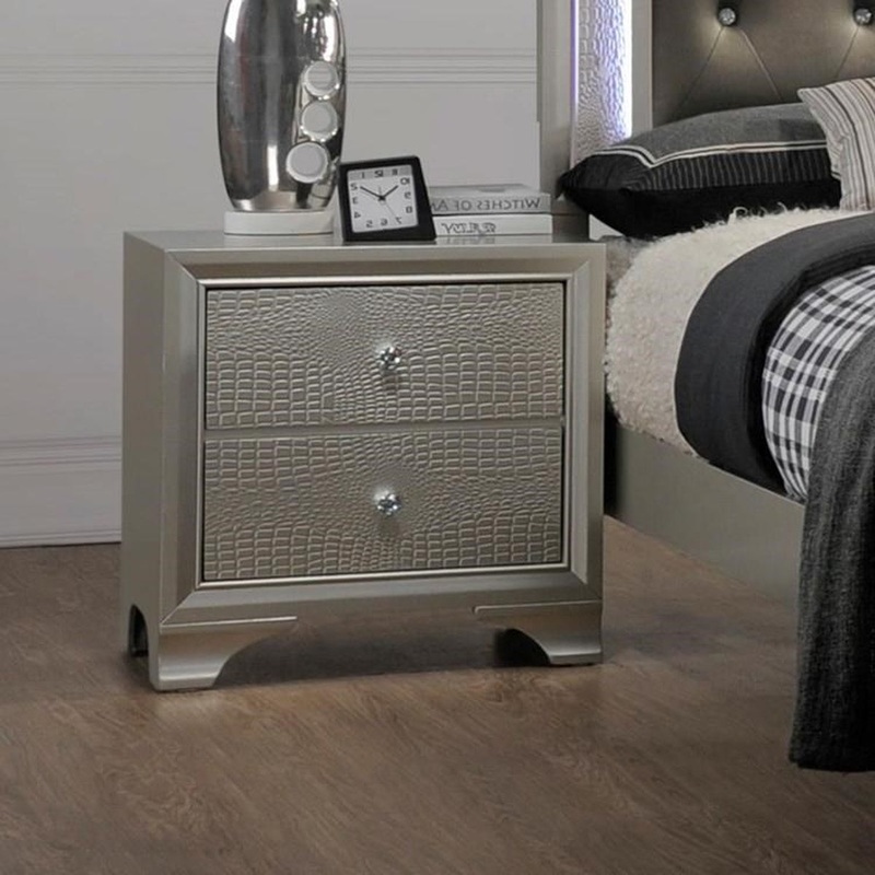 Crown Mark Lyssa 2 Drawer Nightstand in Embossed Crocodile Pattern