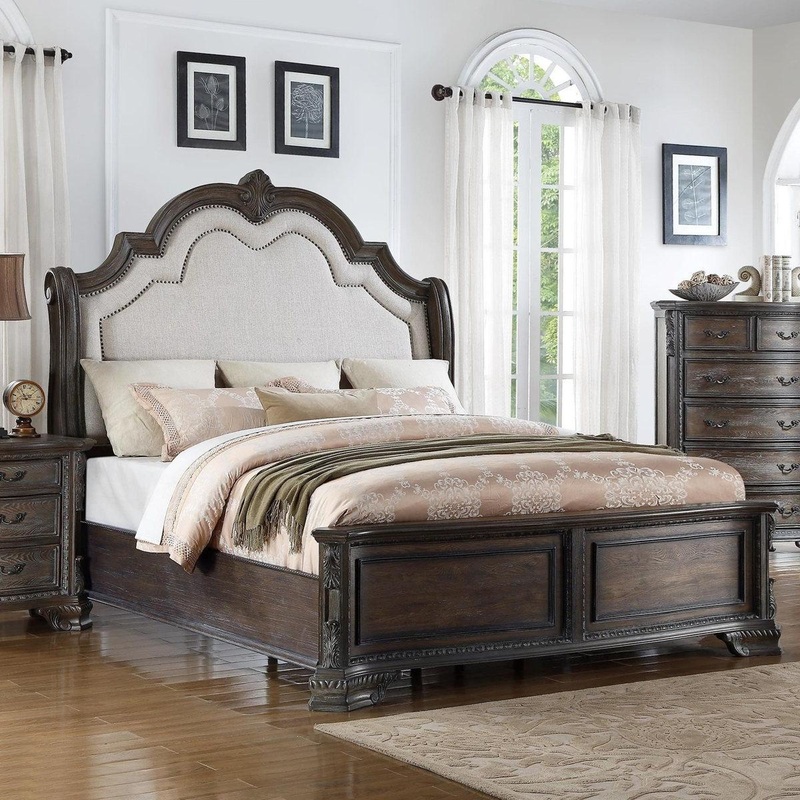 Crown Mark Sheffield Upholstered Queen Panel Bed in Antique Grey