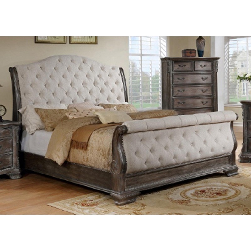 Crown Mark Sheffield Upholstered Queen Sleigh Bed in Antique Grey