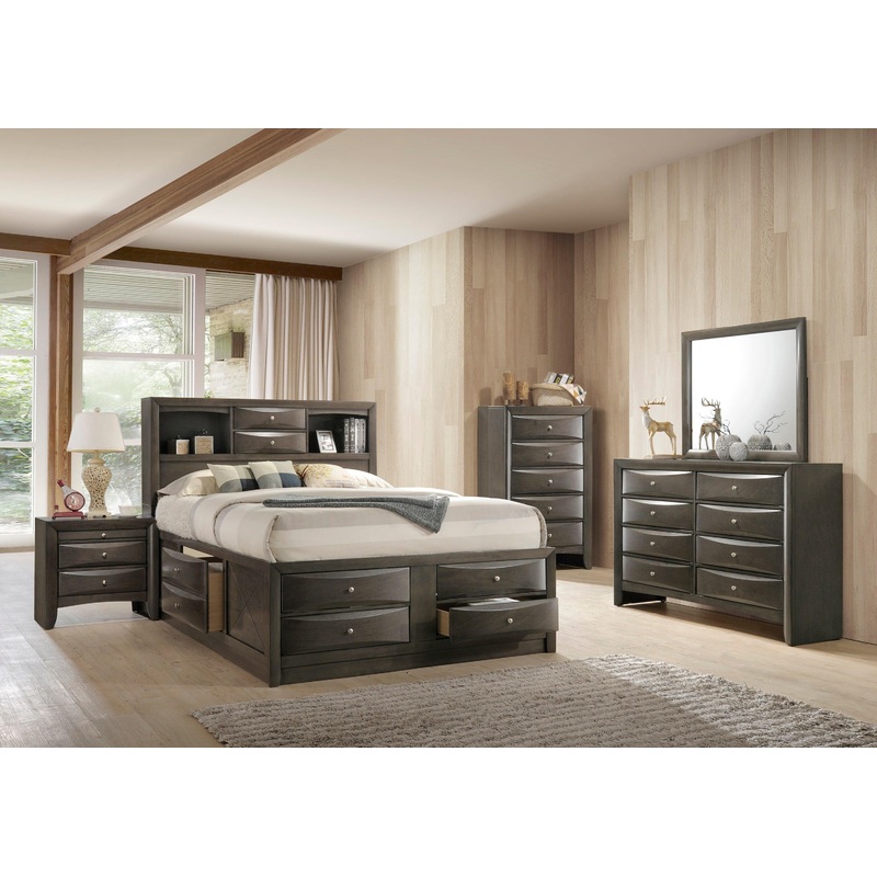 EMILY QUEEN CAPTAINS BED HB/FB GREY CROWN MARK