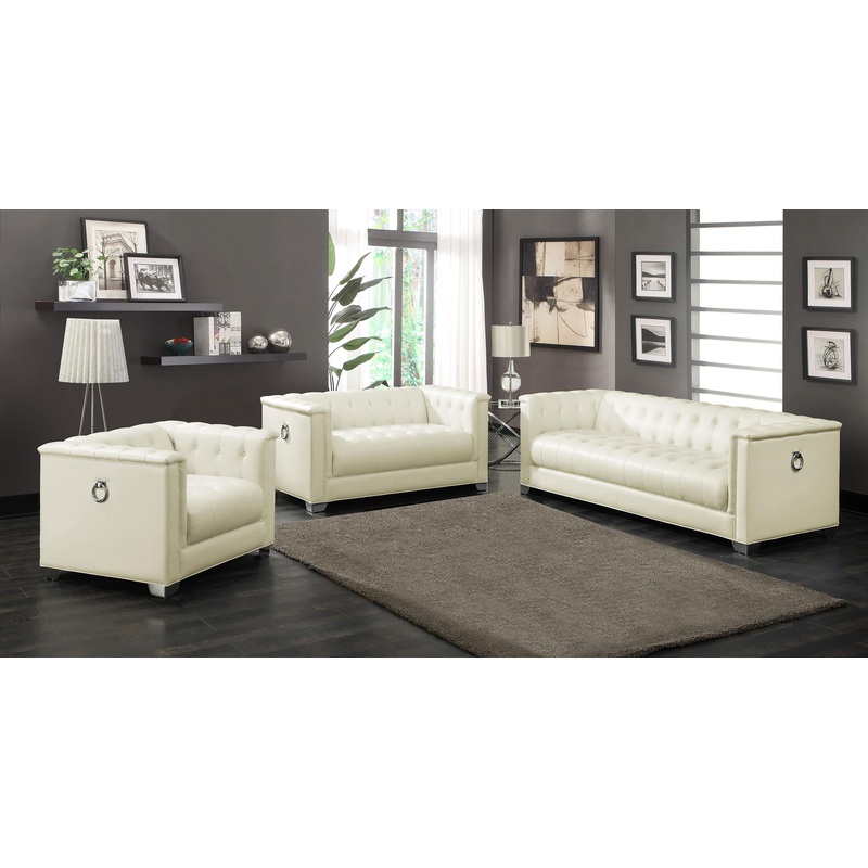 Chaviano 3-piece Upholstered Tufted Sofa Set Pearl White