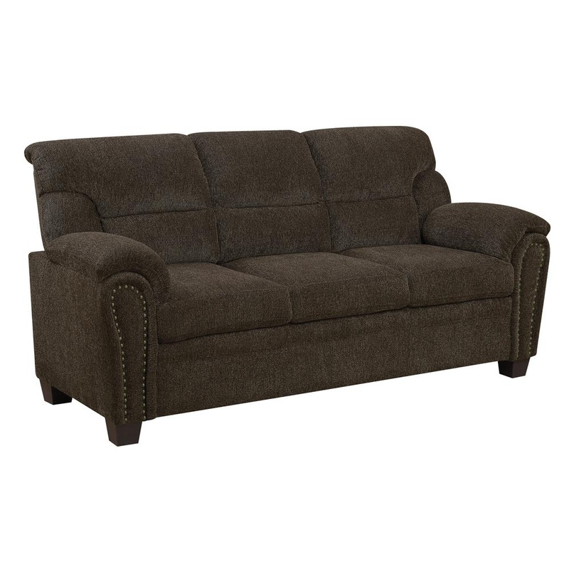 Clementine Upholstered Sofa with Nailhead Trim Brown