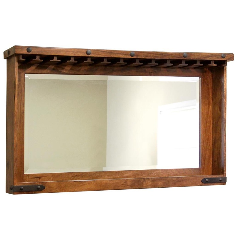 Parota Mirror Bar w/Glass Holders and Shelf