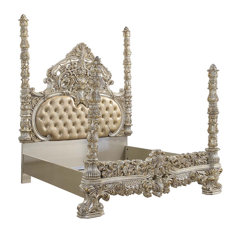 Danae – Eastern King Bed – PU, Champagne & Gold Finish