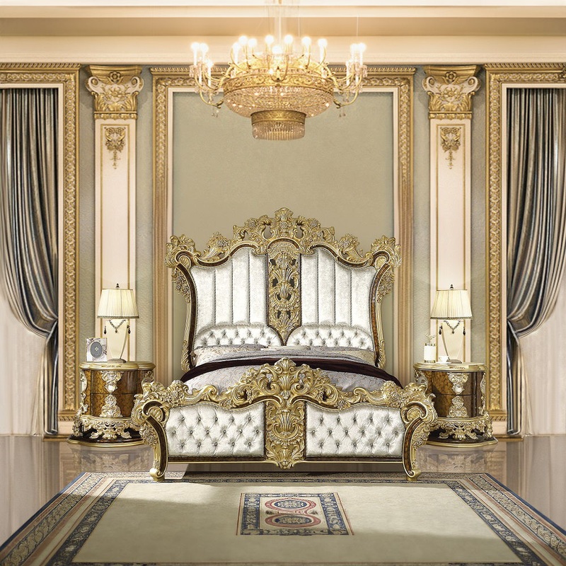 Desiderius – Eastern King Bed – Antique Gold & Hand Painted Brown