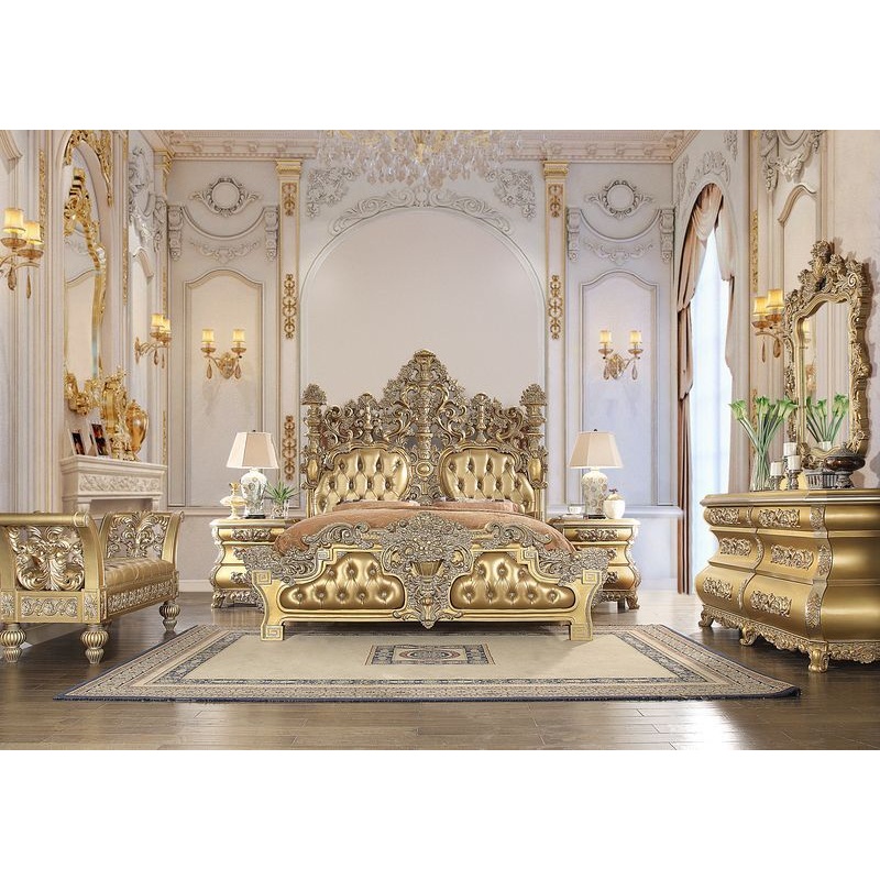 Seville – Eastern King Bed – Tan PU & Gold Finish